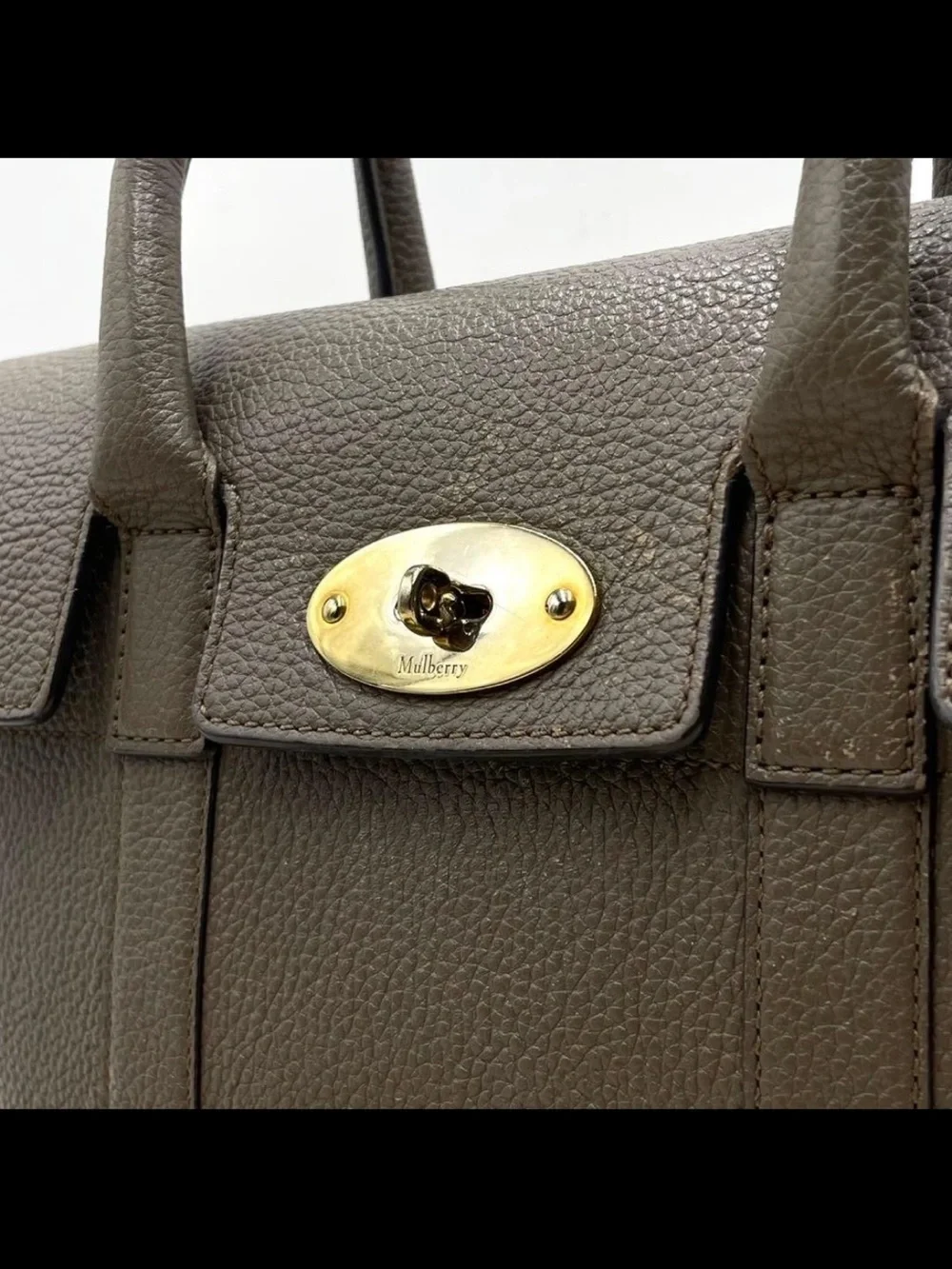 Mulberry Textured Leather Satchel in Taupe Brown with Gold Hardware